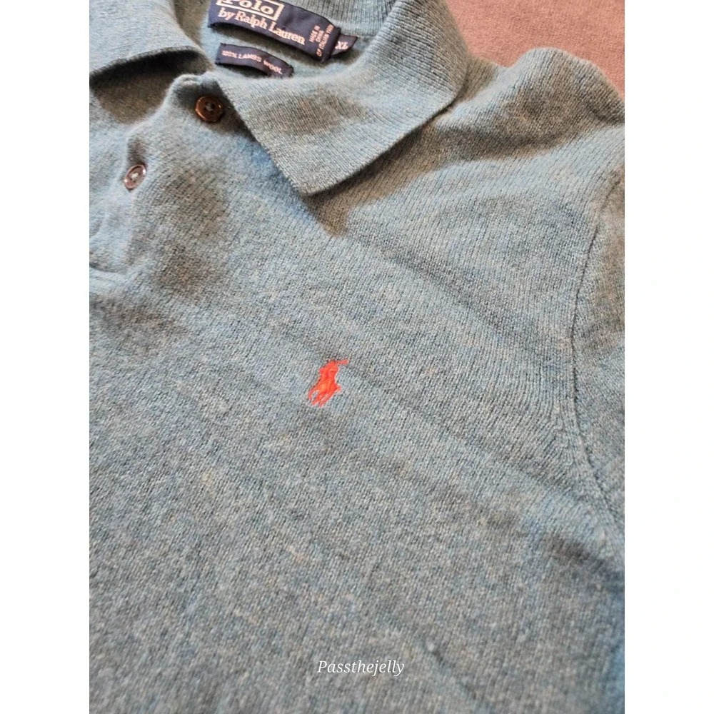 Vtg Polo Ralph Lauren men's XL Shirt 100% LambsWool Long Sleeve Green Melange
